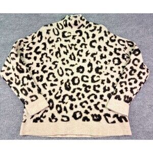 Karen Kane XL Leopard Print Mock Neck Sweater Beige Black Soft Knit Pullover